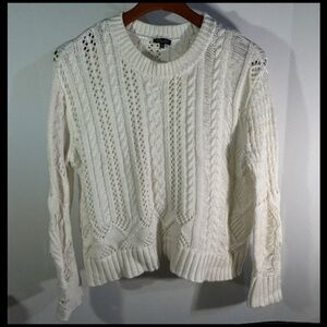 Splendid Distressed Cable Knit Sweater Ivory/Cream/Off White Size XS